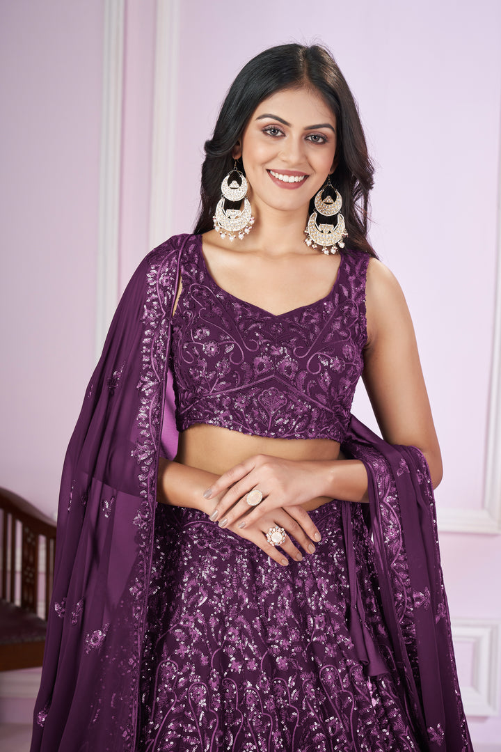 Purple Color Georgette with Sequins,Thread and Embroidery Lehenga Choli