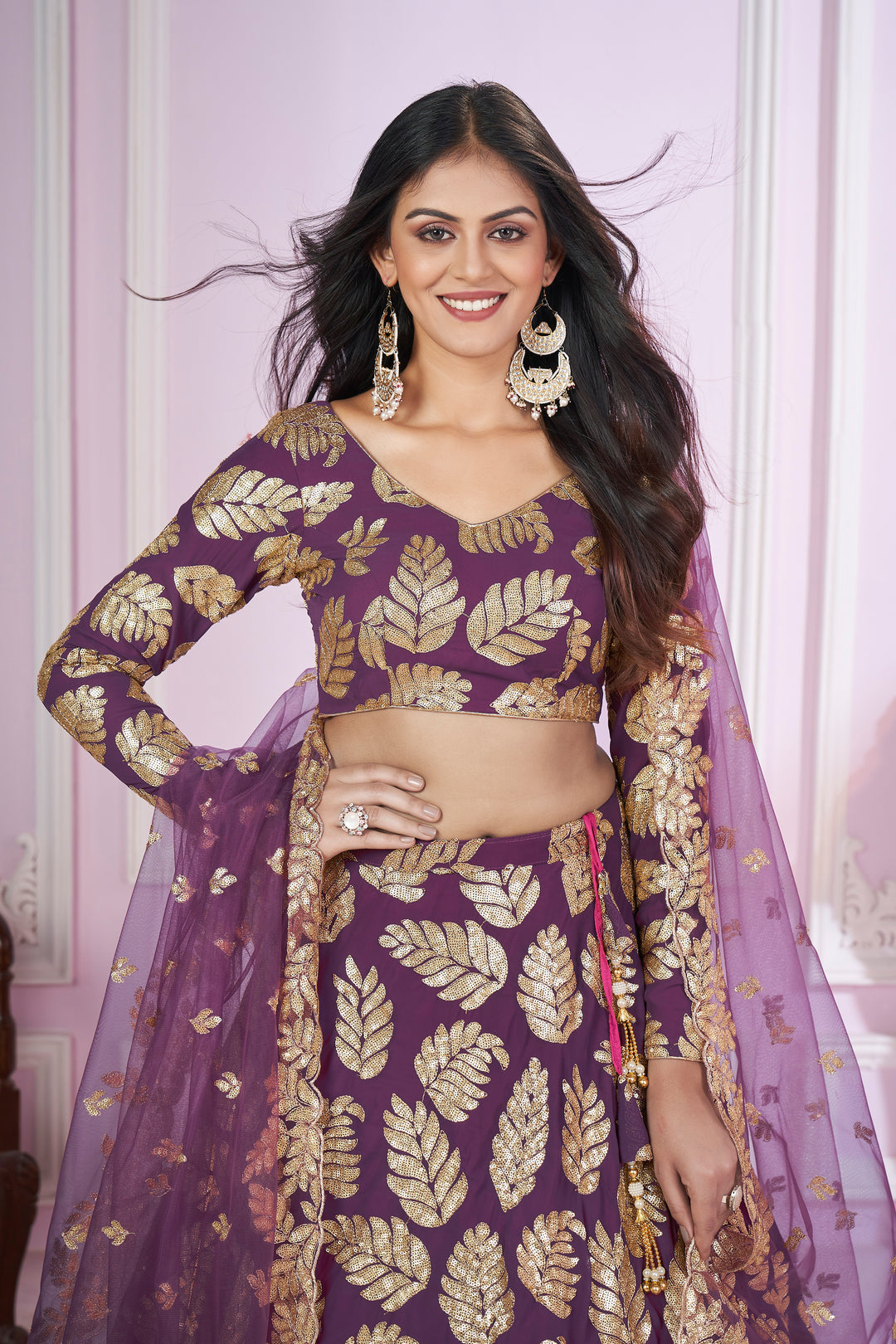 Purple Color Georgette with Sequins,Thread and Embroidery Lehenga Choli