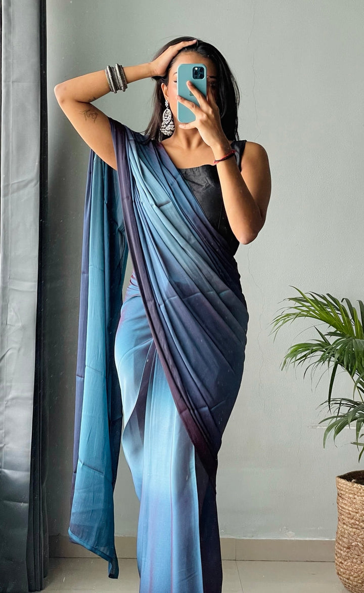 Blue Color Nylone Saree With Beautiful Blouse