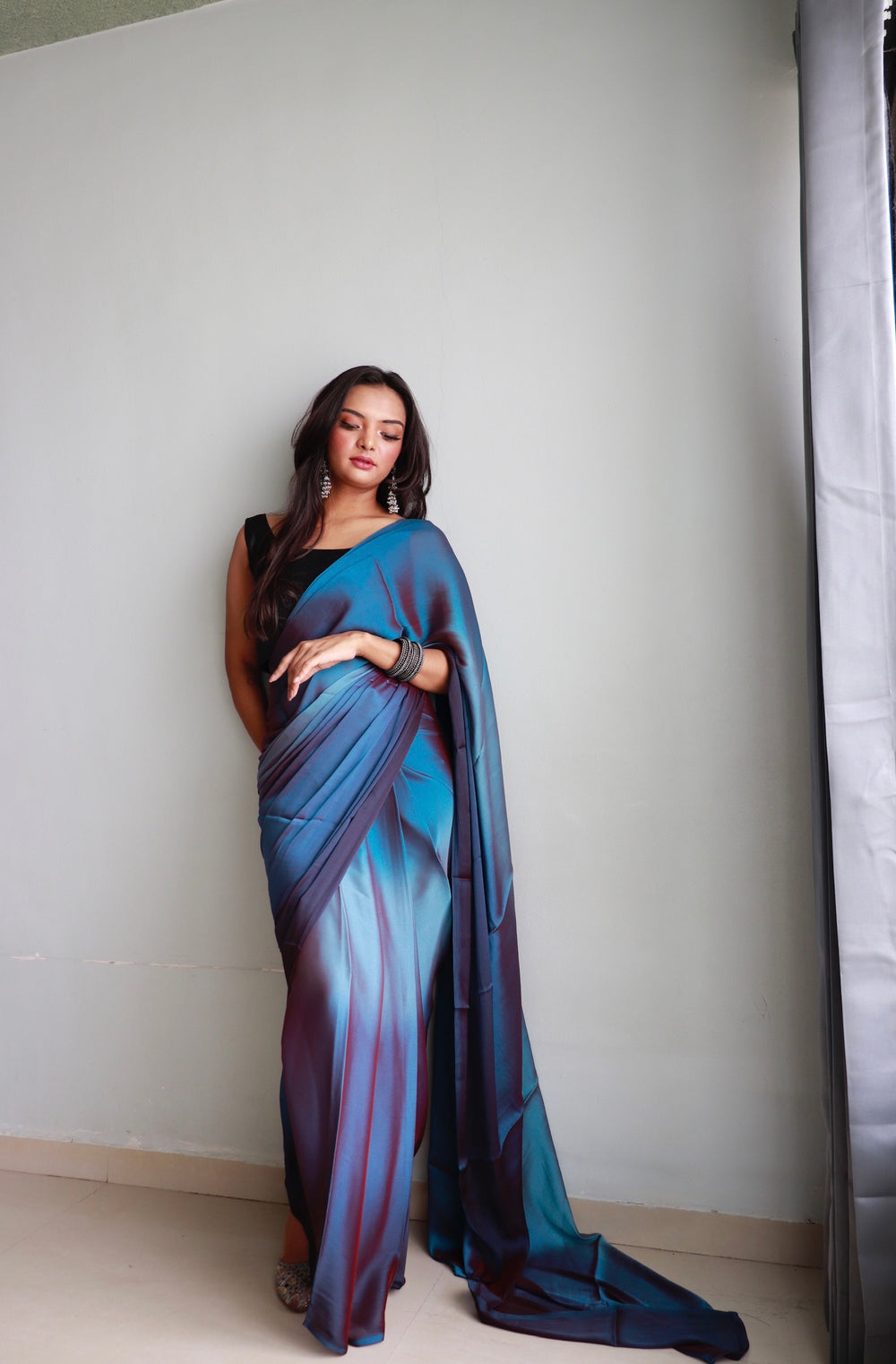 Blue Color Nylone Saree With Beautiful Blouse
