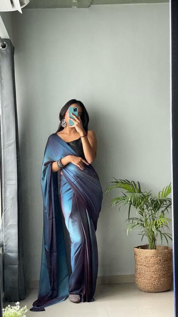 Blue Color Nylone Saree With Beautiful Blouse