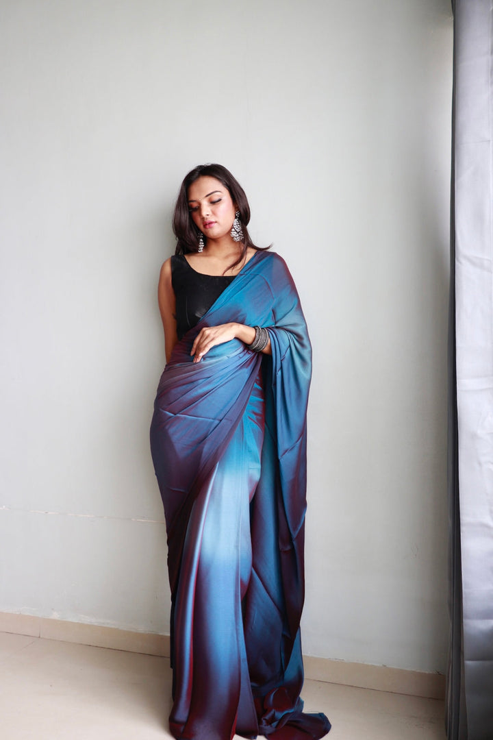 Blue Color Nylone Saree With Beautiful Blouse
