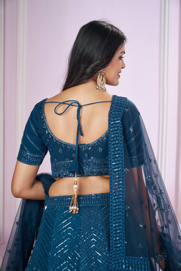 Blue Color Georgette with Sequins,Thread and Embroidery Lehenga Choli