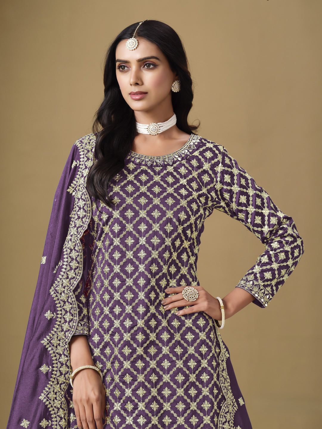 Purple Color Art Silk With Embroidery And Sequins Work Top And Lehenga