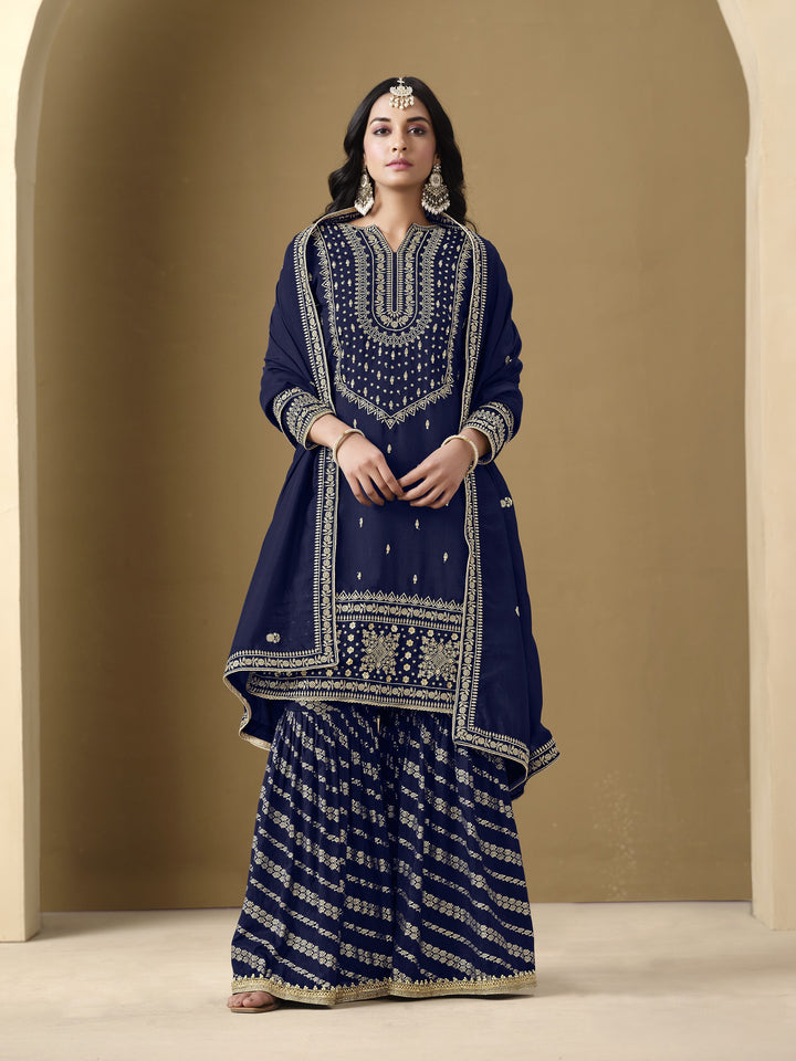 Blue Color Art Silk With Embroidery And Sequins Work Top And Plazzo