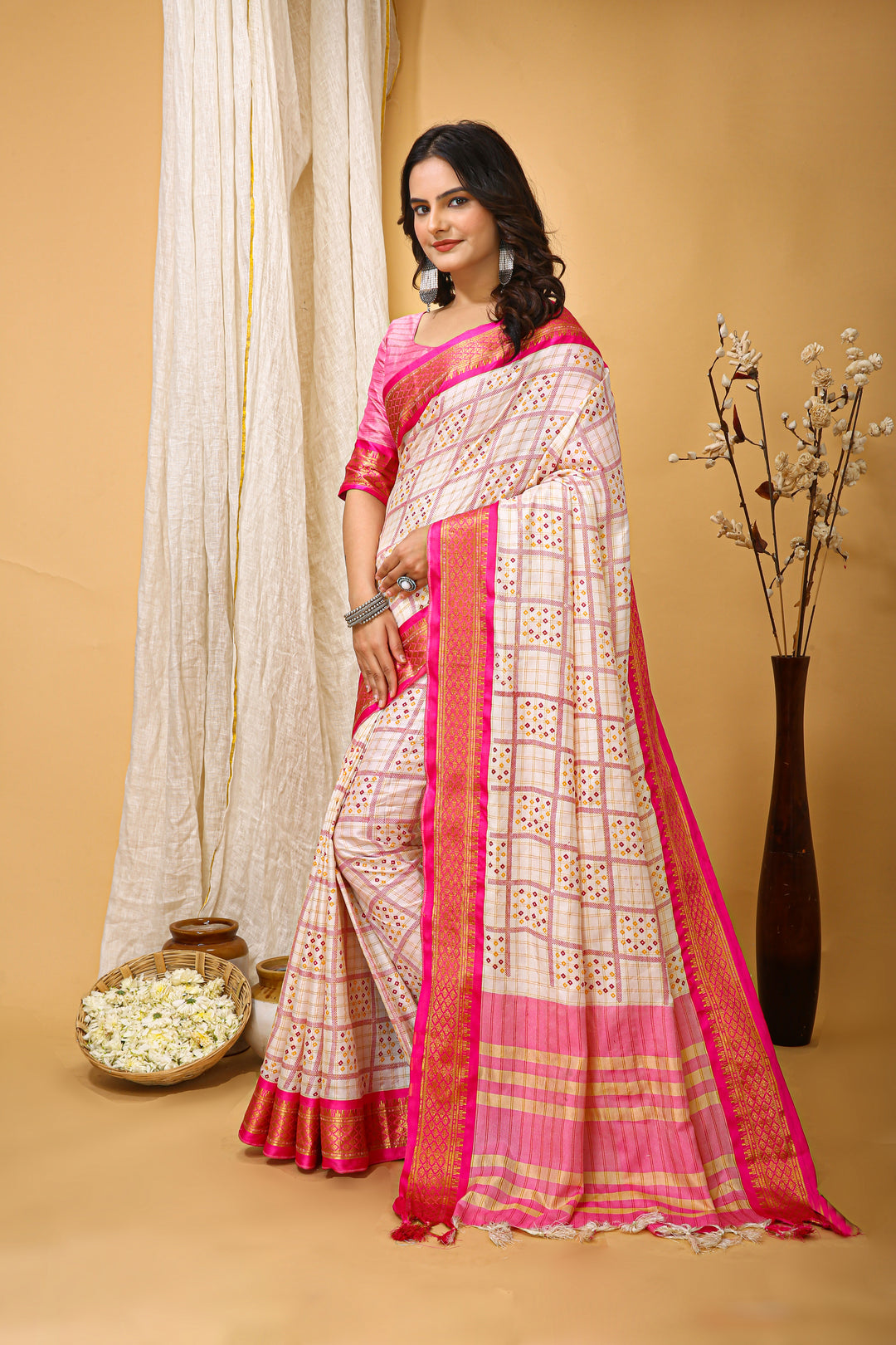 Pink Colour Soft Cotton Silk Pure Zari Work With Beautiful Print On Saree