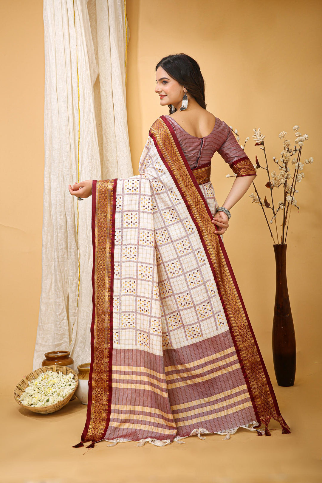 Maroon Colour Soft Cotton Silk Pure Zari Work With Beautiful Print On Saree