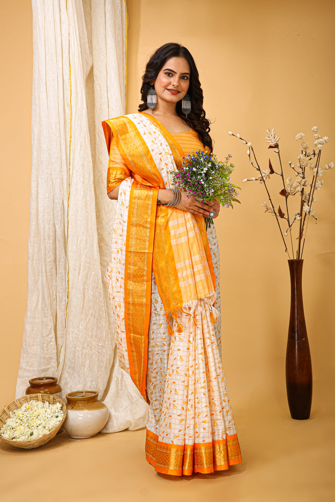 Mustrad Color soft cotton Silk With Pure Zari Work With Beautiful Print On Saree