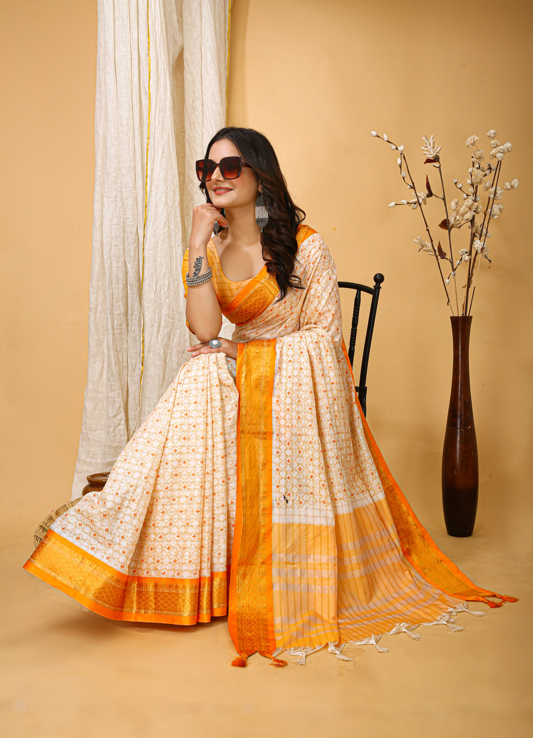 Yellow Colour Soft Cotton Silk Pure Zari Work With Beautiful Print On Saree