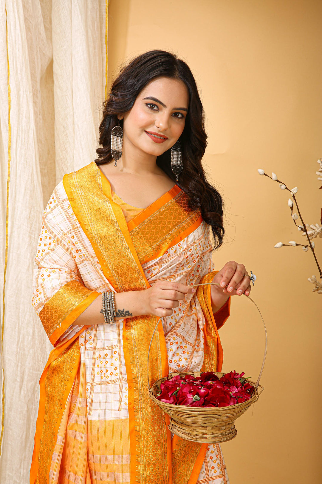 Yellow Colour Soft Cotton Silk Pure Zari Work With Beautiful Print On Saree