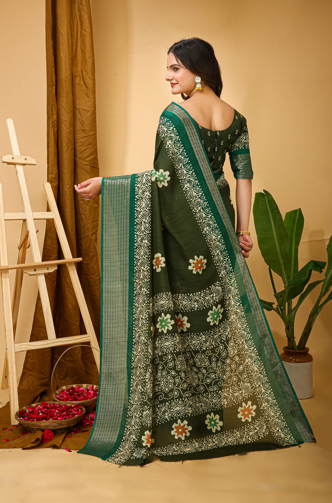 Green Colour Soft Blooming Marshmallow Kalamkari print saree with Jacquard Border