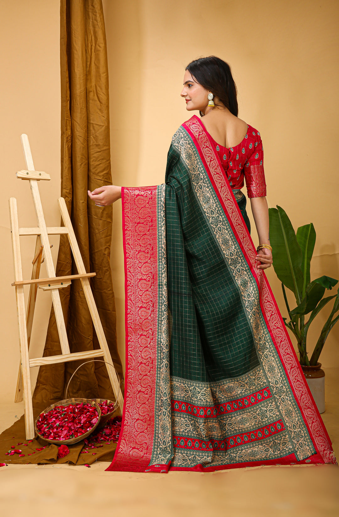 Green Colour soft Dola cotton Kalamkari print saree with jecard kanjivaram zari border
