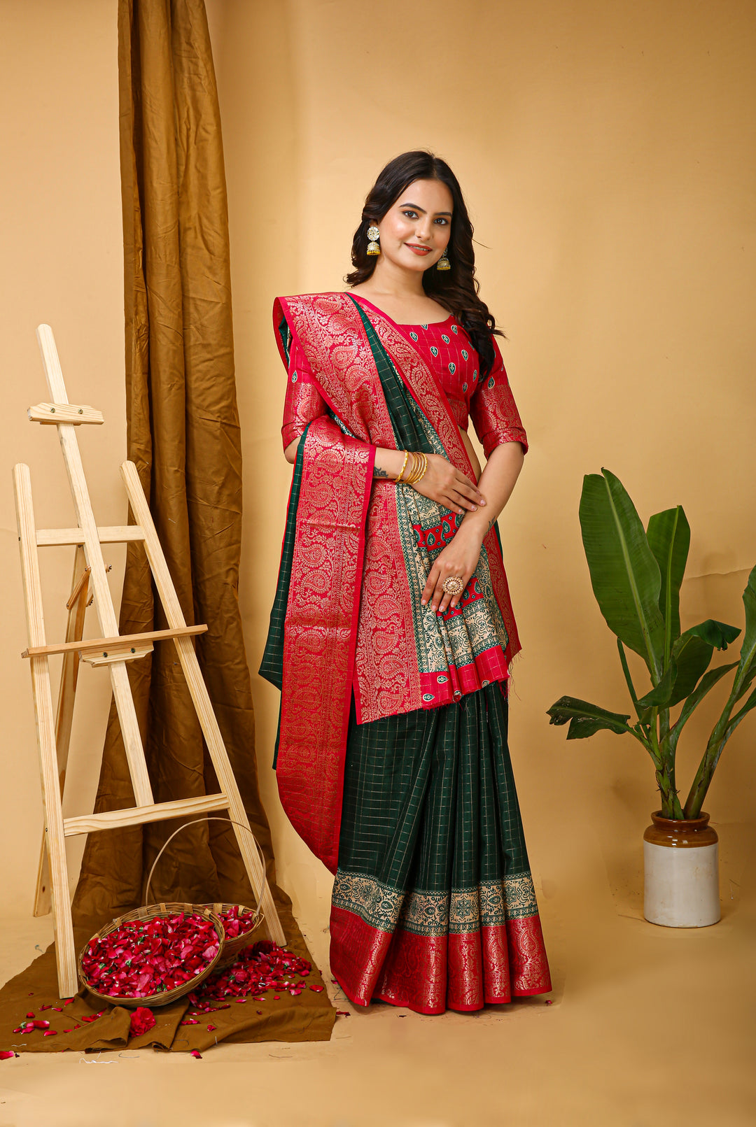 Green Colour soft Dola cotton Kalamkari print saree with jecard kanjivaram zari border