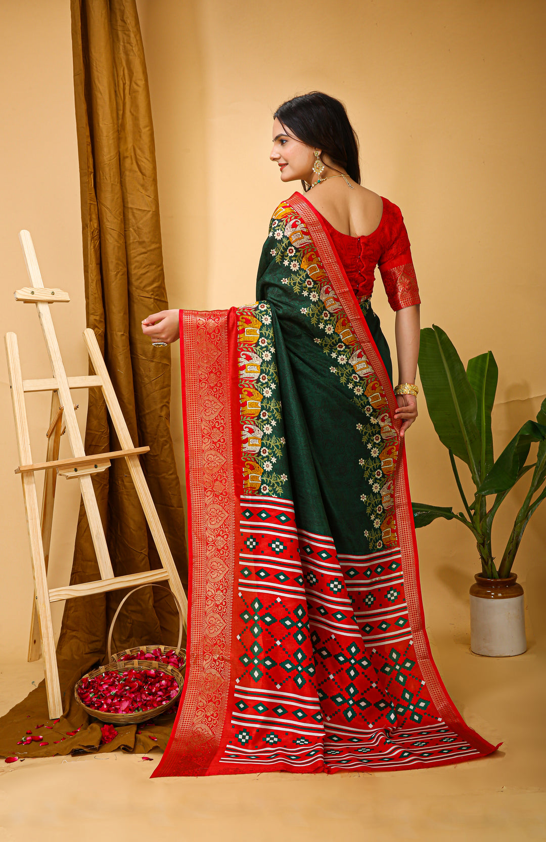 Green Colour soft Dola cotton Kalamkari print saree with jecard kanjivaram zari border