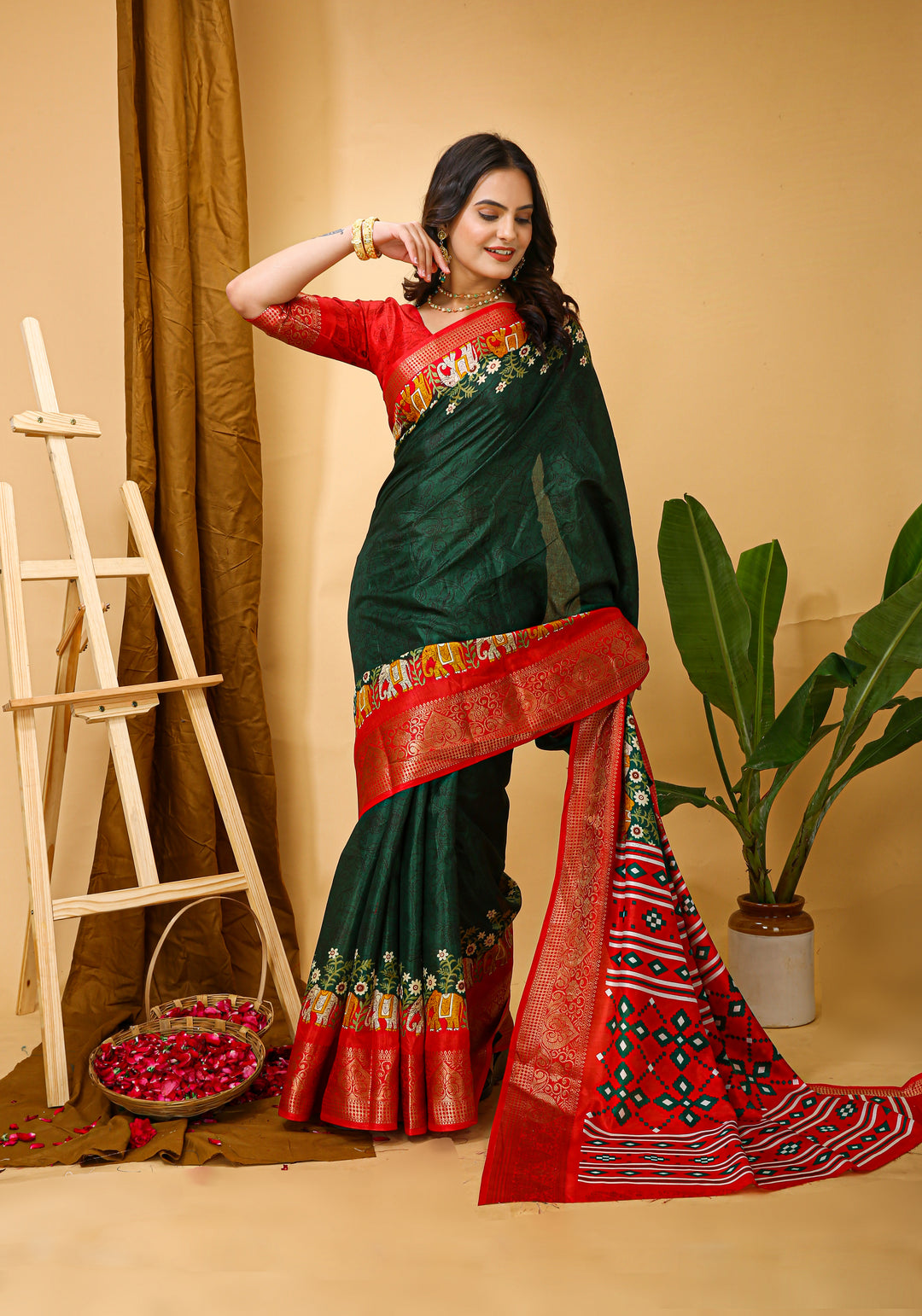 Green Colour soft Dola cotton Kalamkari print saree with jecard kanjivaram zari border