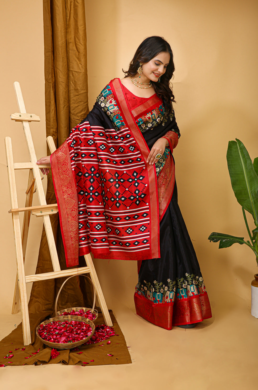 Black Colour soft Dola cotton Kalamkari print saree with jecard kanjivaram zari border