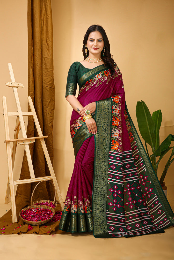 Maroon Colour soft Dola cotton Kalamkari print saree with jecard kanjivaram zari border