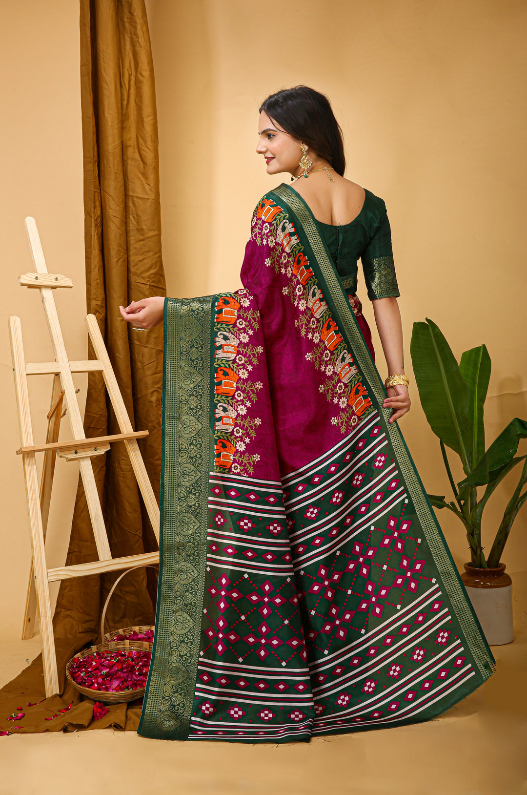 Maroon Colour soft Dola cotton Kalamkari print saree with jecard kanjivaram zari border