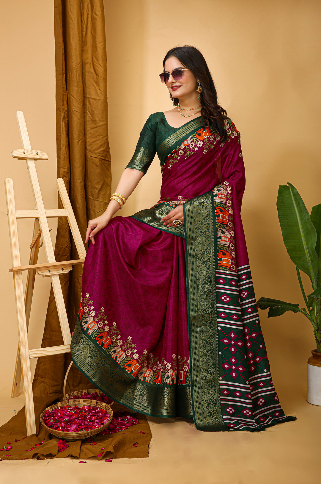 Maroon Colour soft Dola cotton Kalamkari print saree with jecard kanjivaram zari border