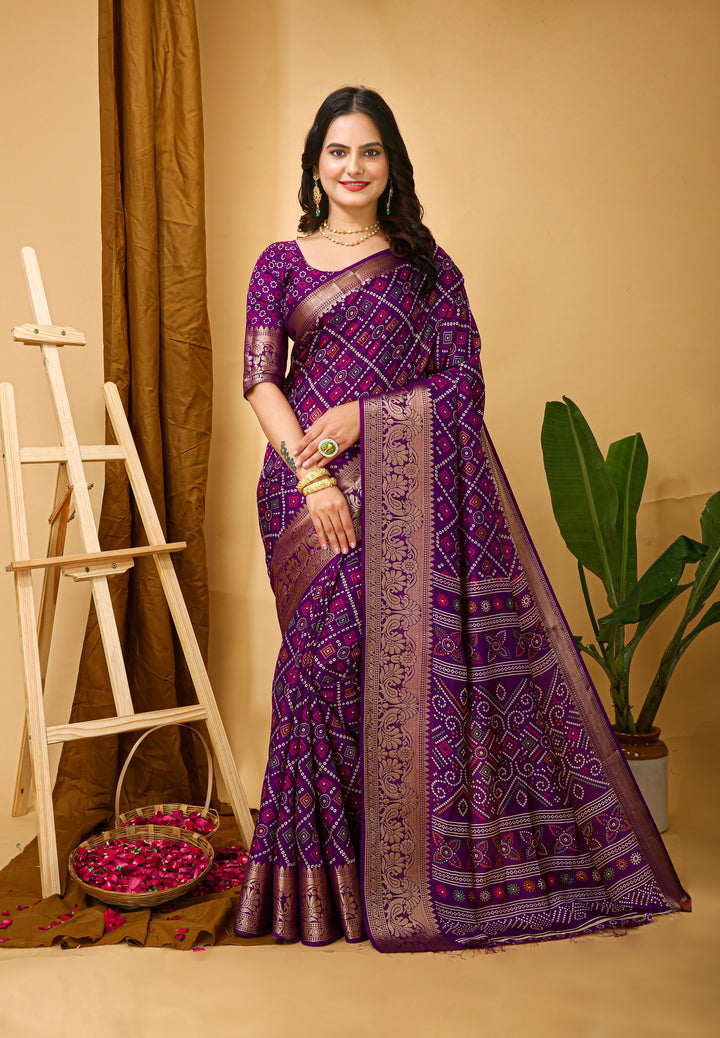 Purple Colour soft Dola cotton Kalamkari print saree with jecard kanjivaram zari border