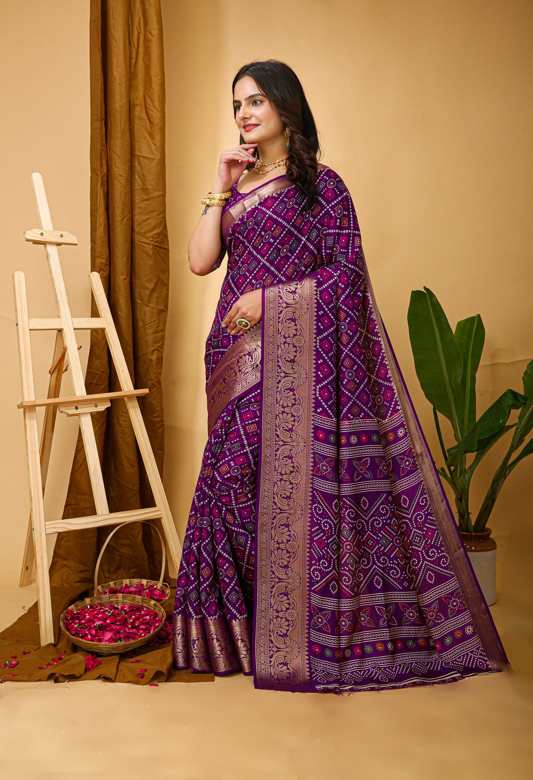 Purple Colour soft Dola cotton Kalamkari print saree with jecard kanjivaram zari border