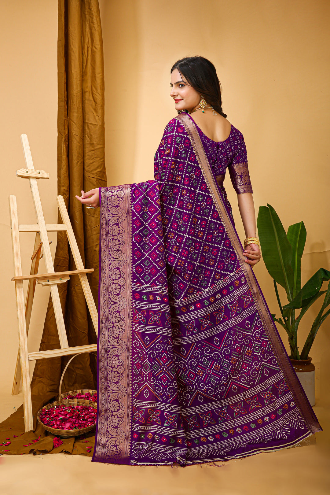 Purple Colour soft Dola cotton Kalamkari print saree with jecard kanjivaram zari border