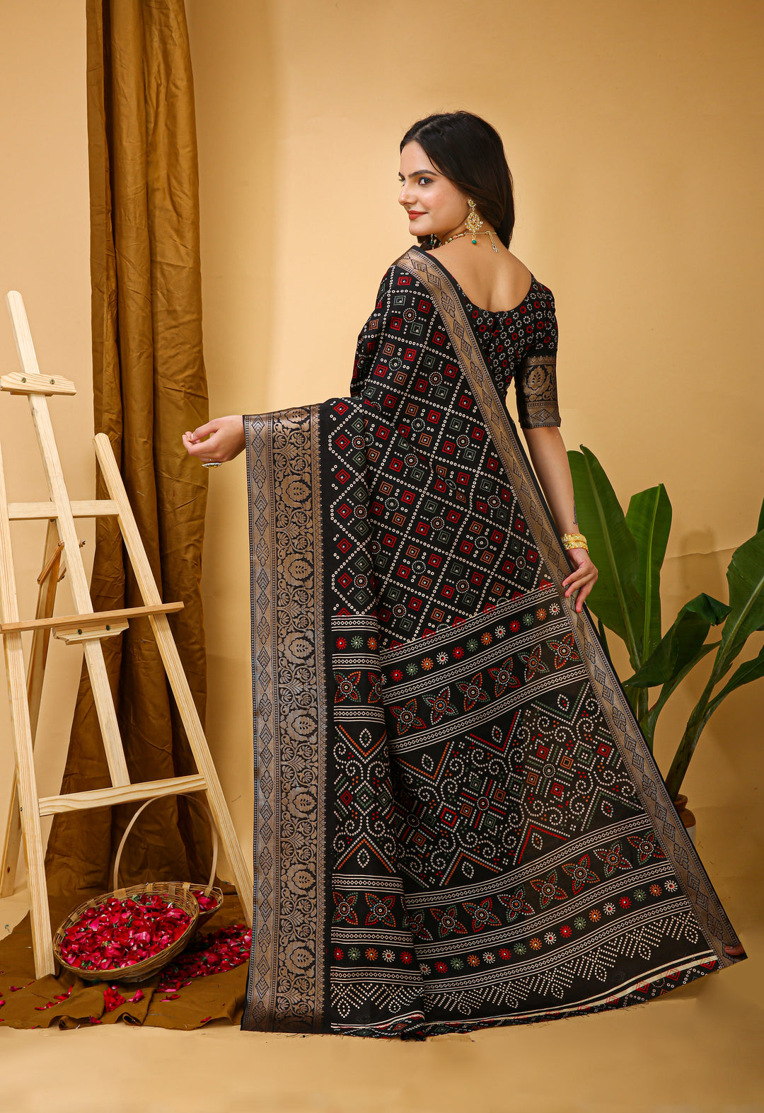 Black Colour soft Dola cotton Kalamkari print saree with jecard kanjivaram zari border