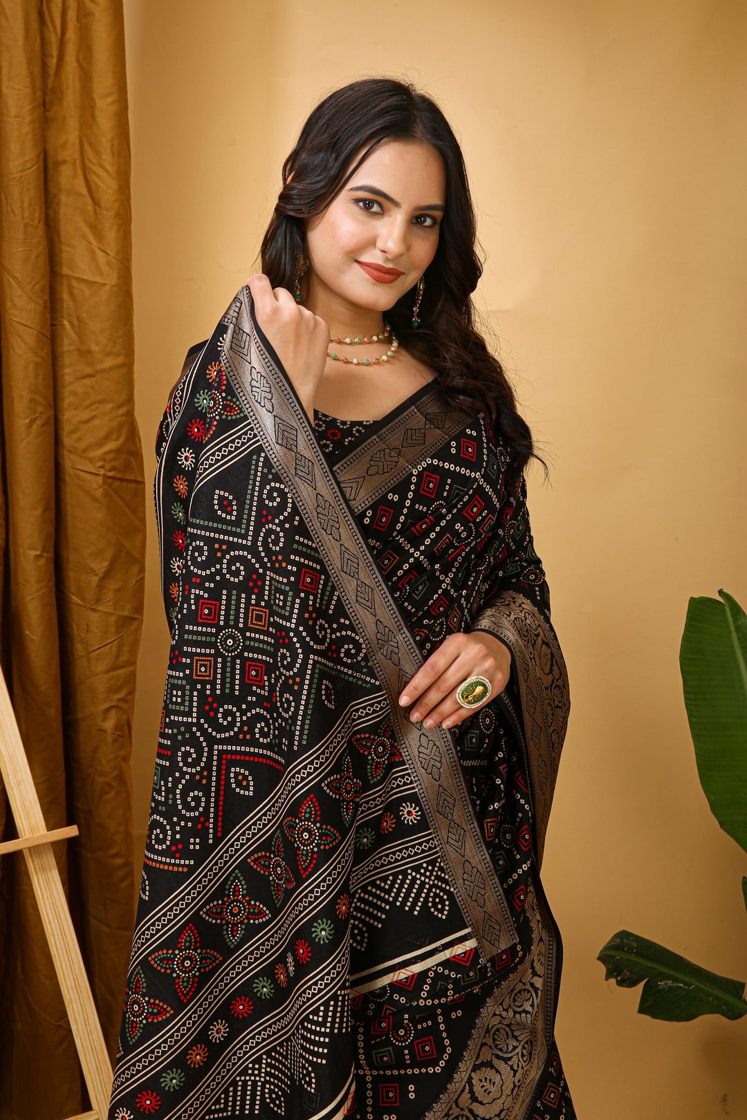 Black Colour soft Dola cotton Kalamkari print saree with jecard kanjivaram zari border