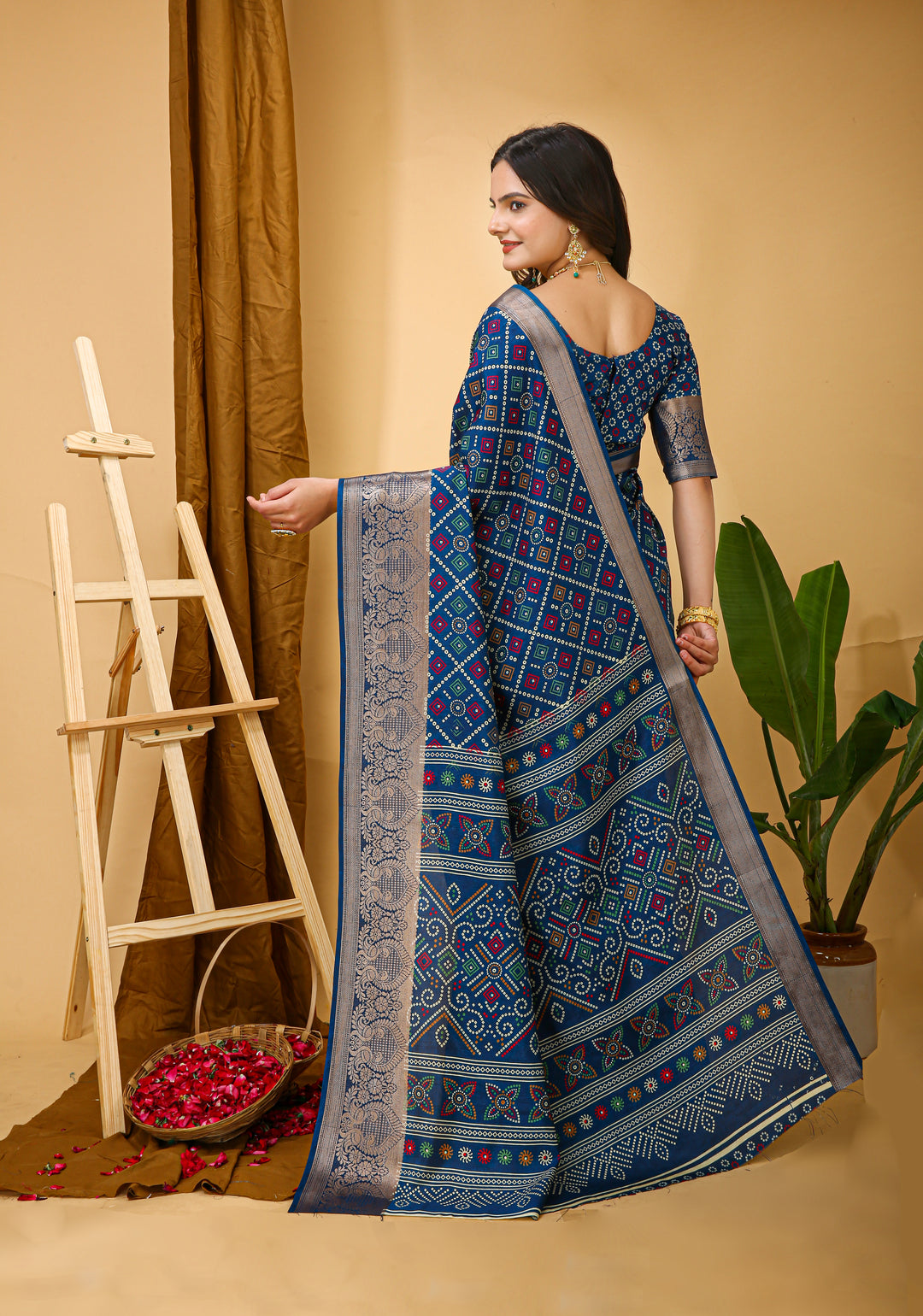 Blue Colour soft Dola cotton Kalamkari print saree with jecard kanjivaram zari border
