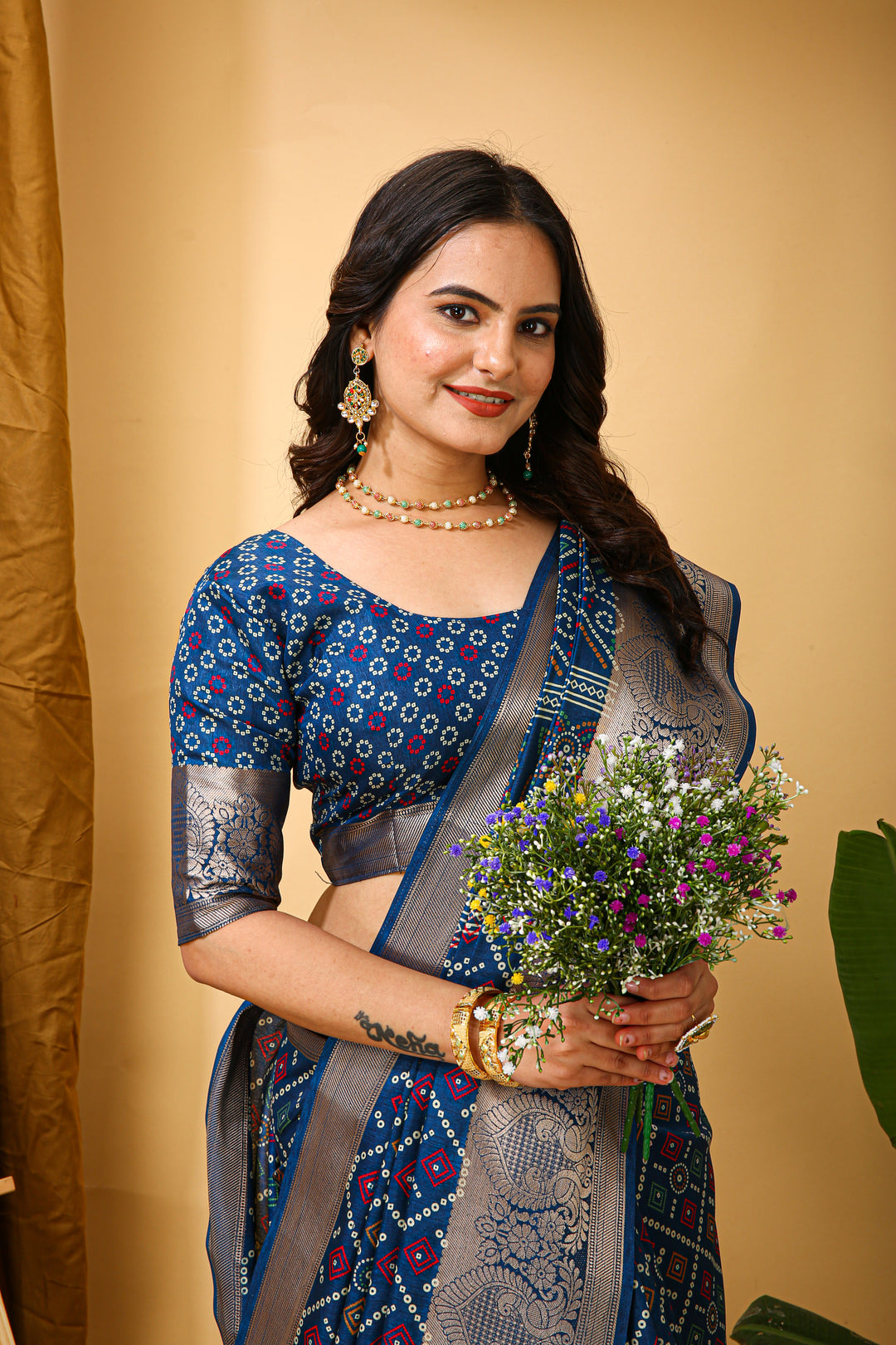Blue Colour soft Dola cotton Kalamkari print saree with jecard kanjivaram zari border