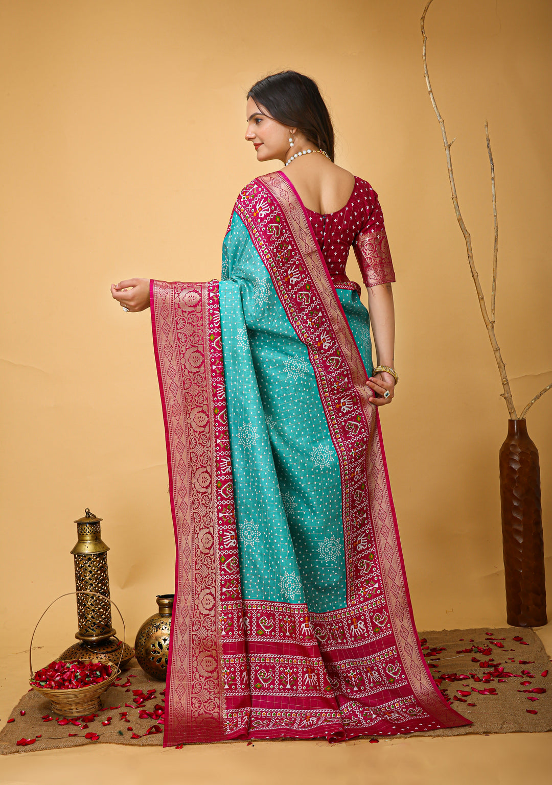 Teal Colour soft Dola cotton Kalamkari print saree with jecard kanjivaram zari border