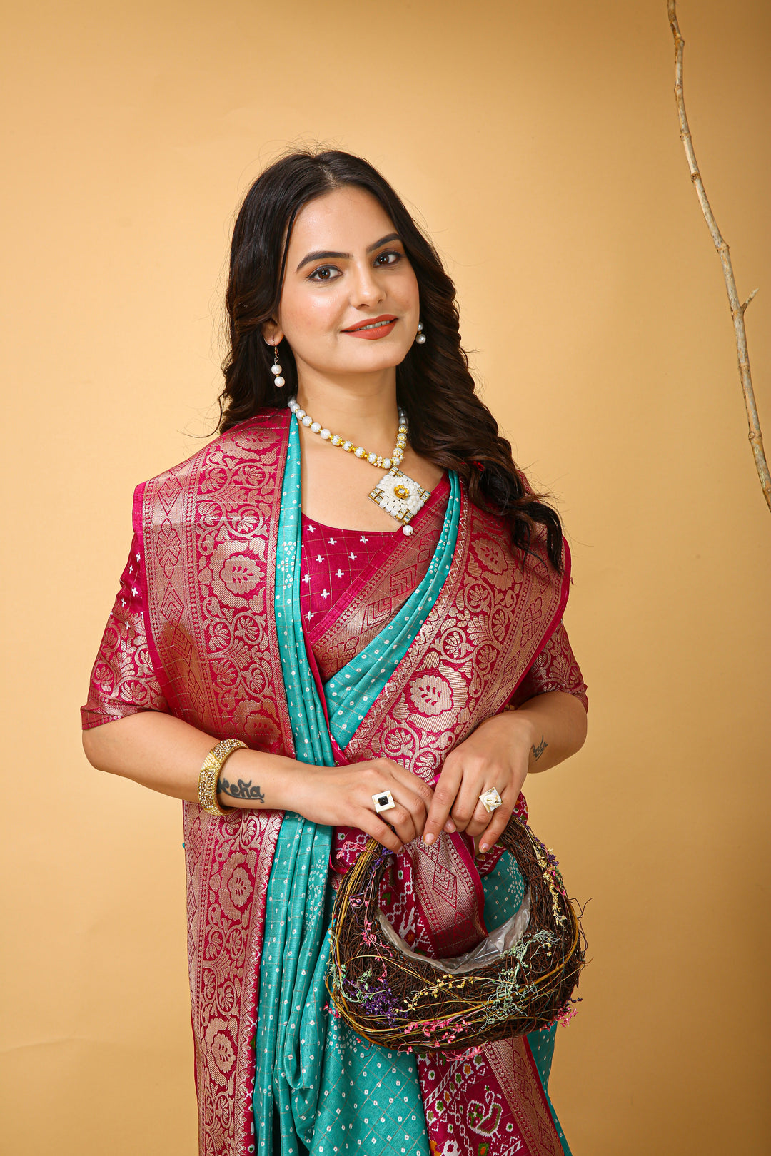 Teal Colour soft Dola cotton Kalamkari print saree with jecard kanjivaram zari border