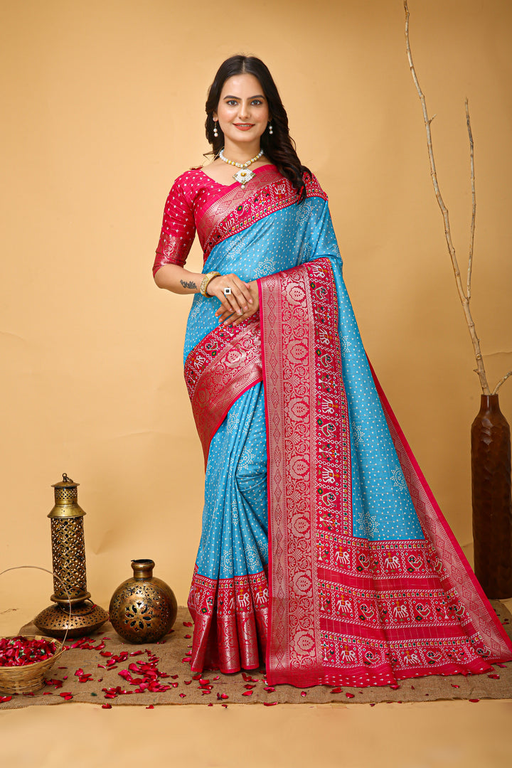 Blue Colour soft Dola cotton Kalamkari print saree with jecard kanjivaram zari border
