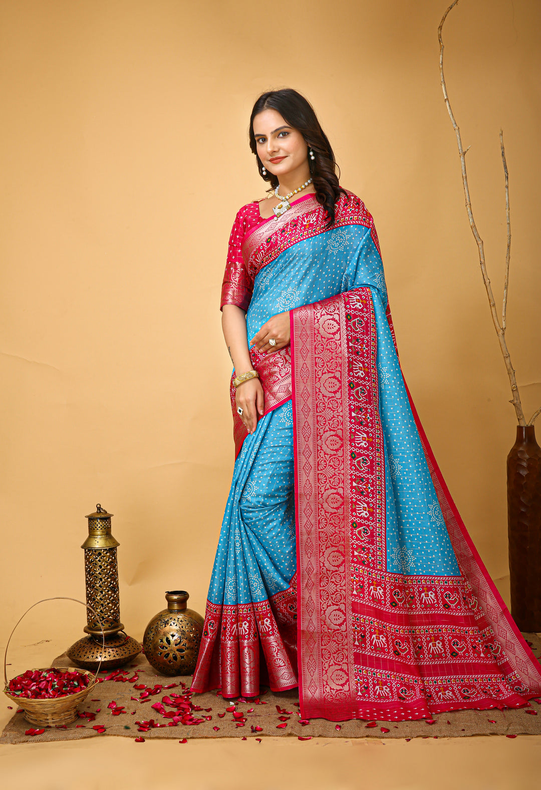Blue Colour soft Dola cotton Kalamkari print saree with jecard kanjivaram zari border