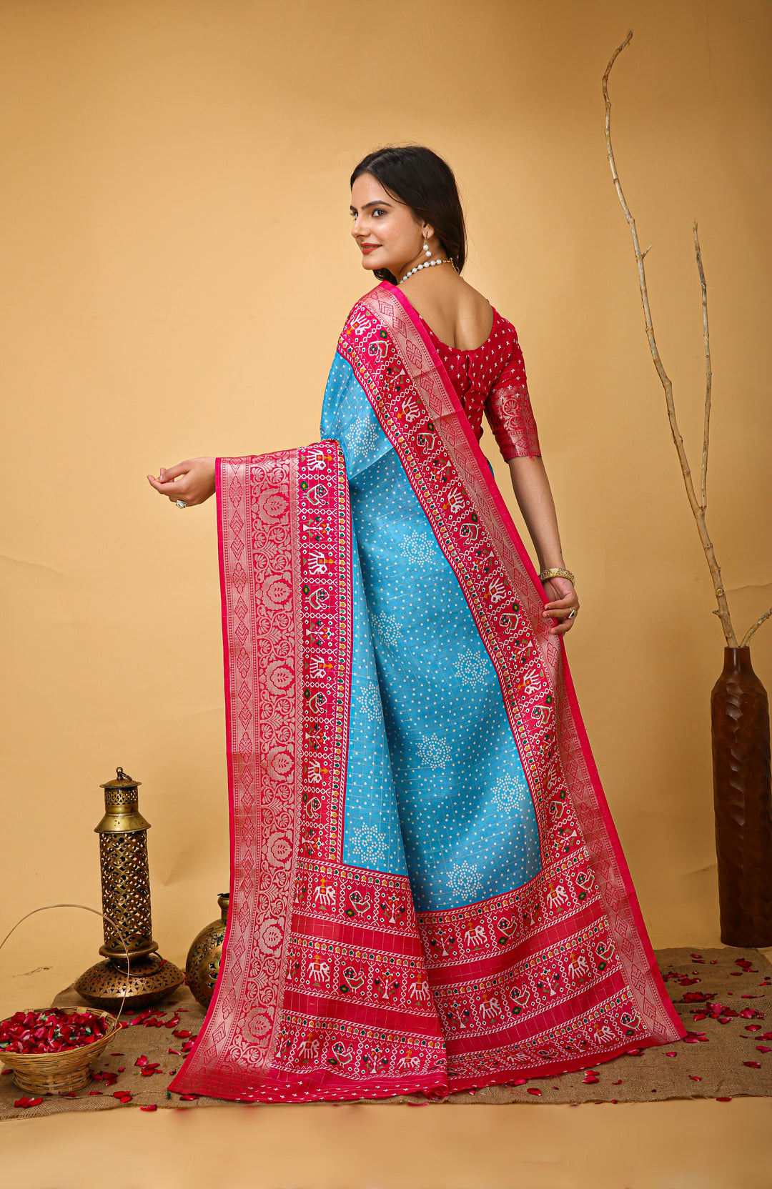 Blue Colour soft Dola cotton Kalamkari print saree with jecard kanjivaram zari border