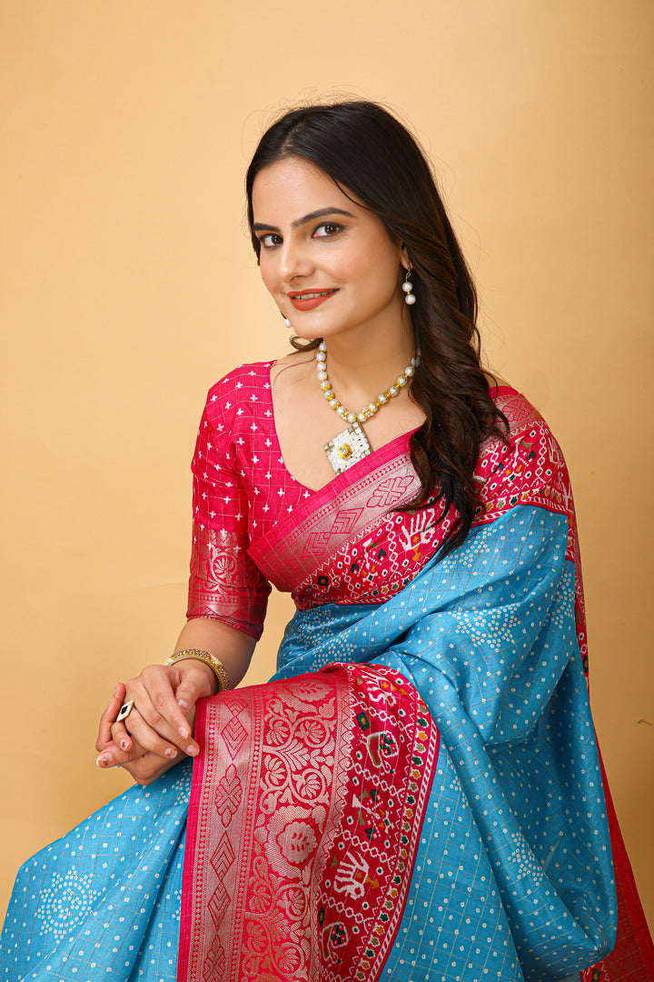 Blue Colour soft Dola cotton Kalamkari print saree with jecard kanjivaram zari border