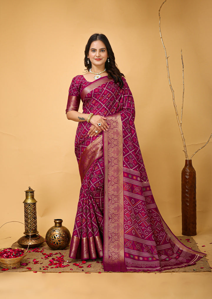 Pink Colour soft Dola cotton Kalamkari print saree with jecard kanjivaram zari border