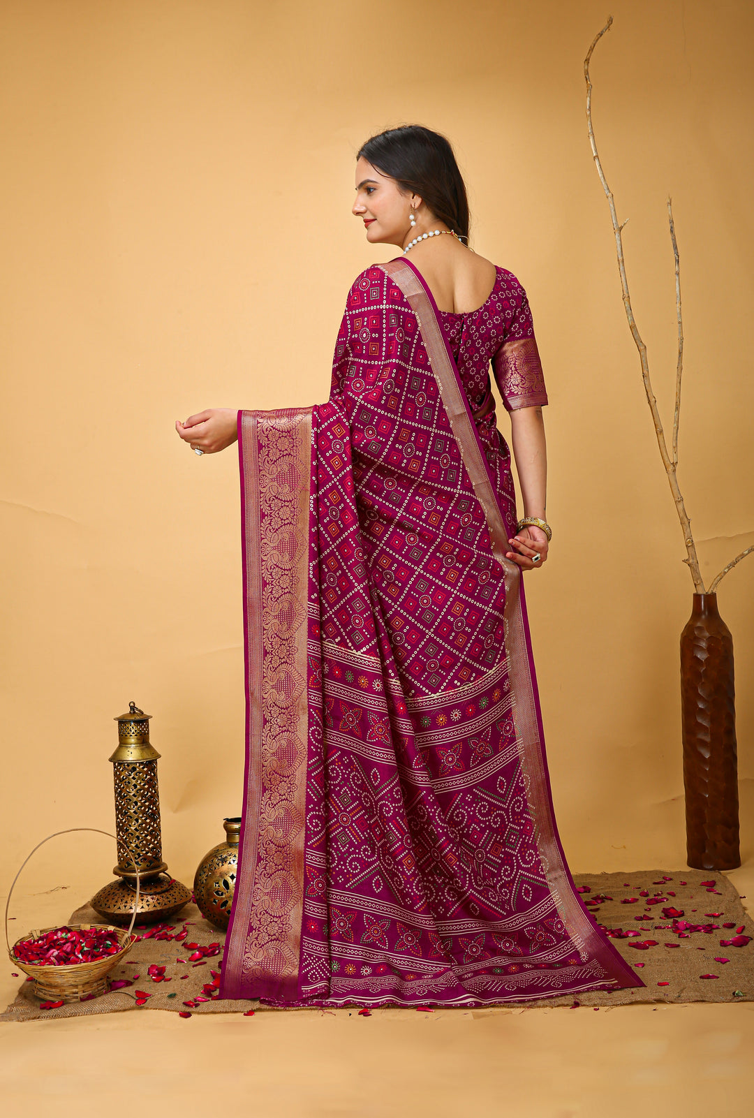 Pink Colour soft Dola cotton Kalamkari print saree with jecard kanjivaram zari border