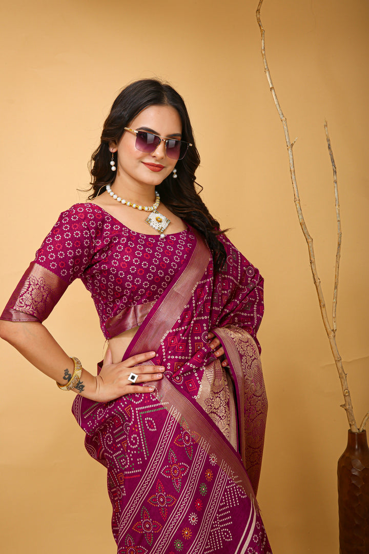 Pink Colour soft Dola cotton Kalamkari print saree with jecard kanjivaram zari border