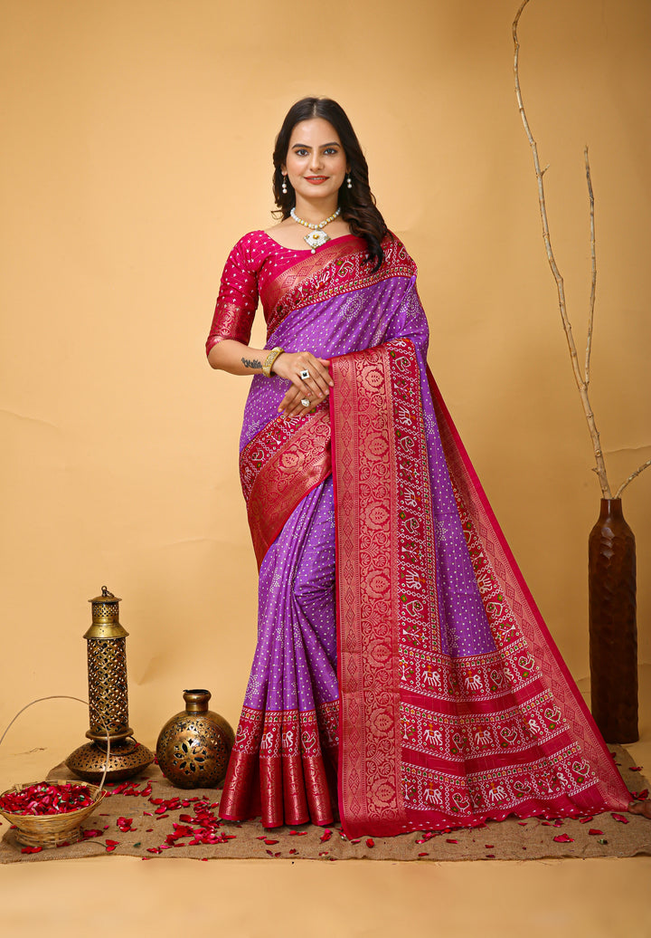 Purple Colour soft Dola cotton Kalamkari print saree with jecard kanjivaram zari border