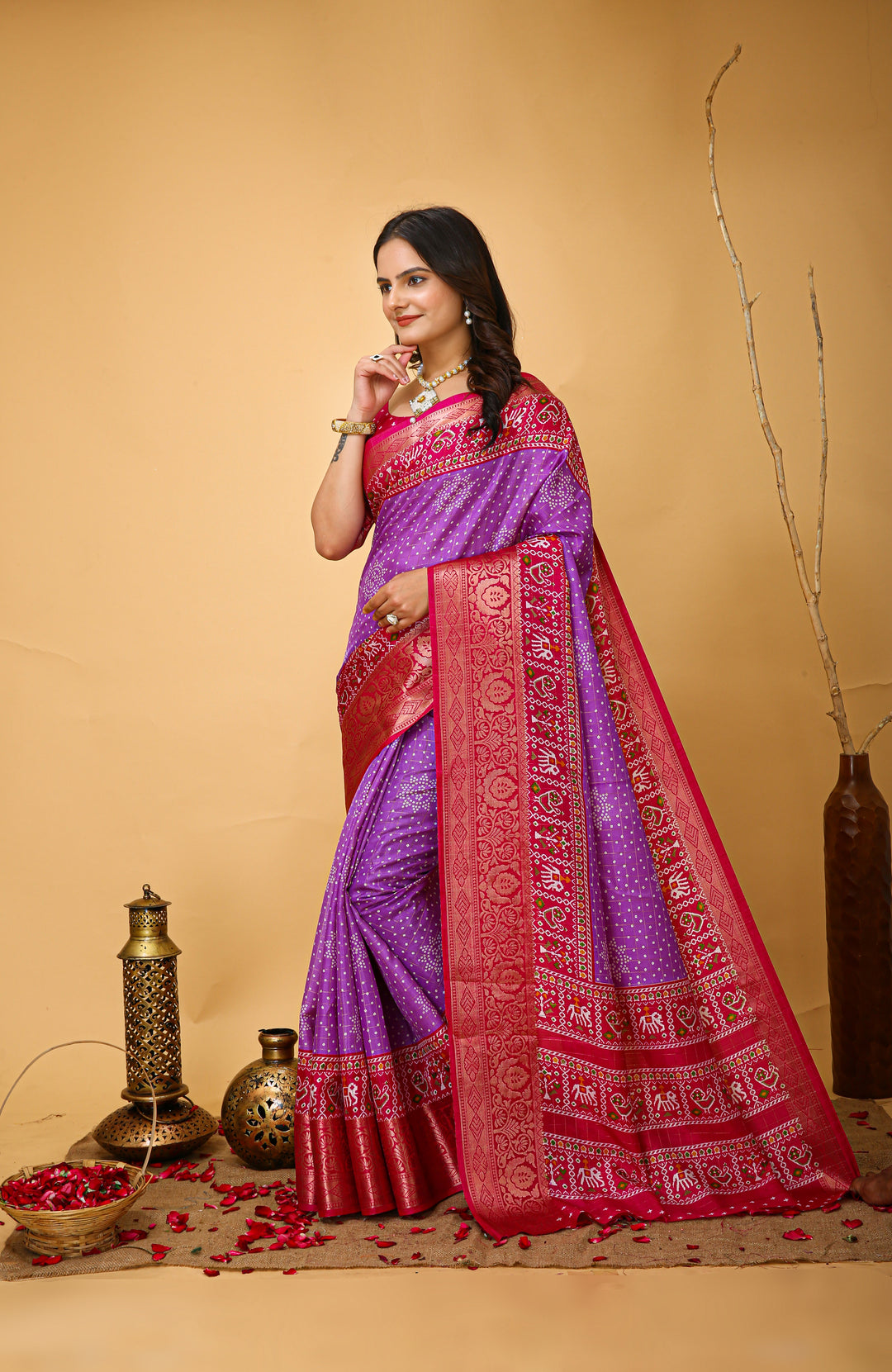 Purple Colour soft Dola cotton Kalamkari print saree with jecard kanjivaram zari border