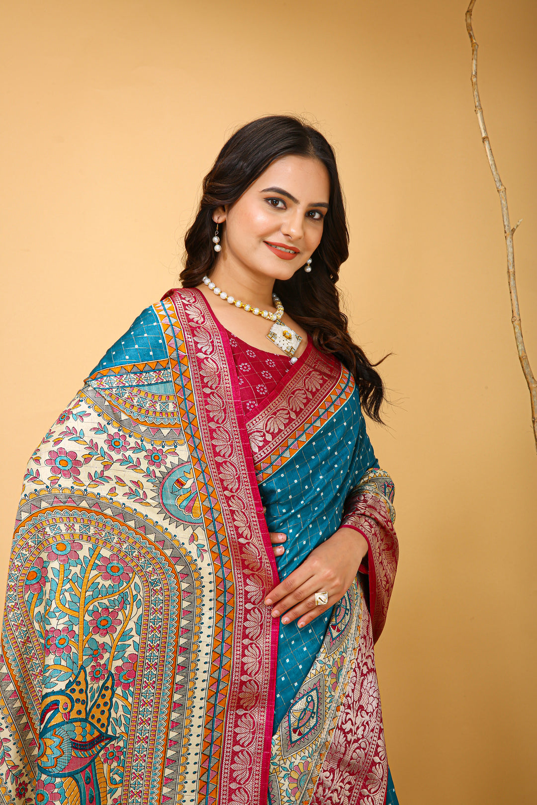 Sky Blue Colour soft Dola cotton Kalamkari print saree with jecard kanjivaram zari border