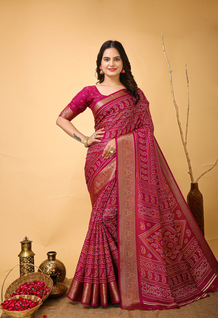 Pink Colour soft Dola cotton Kalamkari print saree with jecard kanjivaram zari border