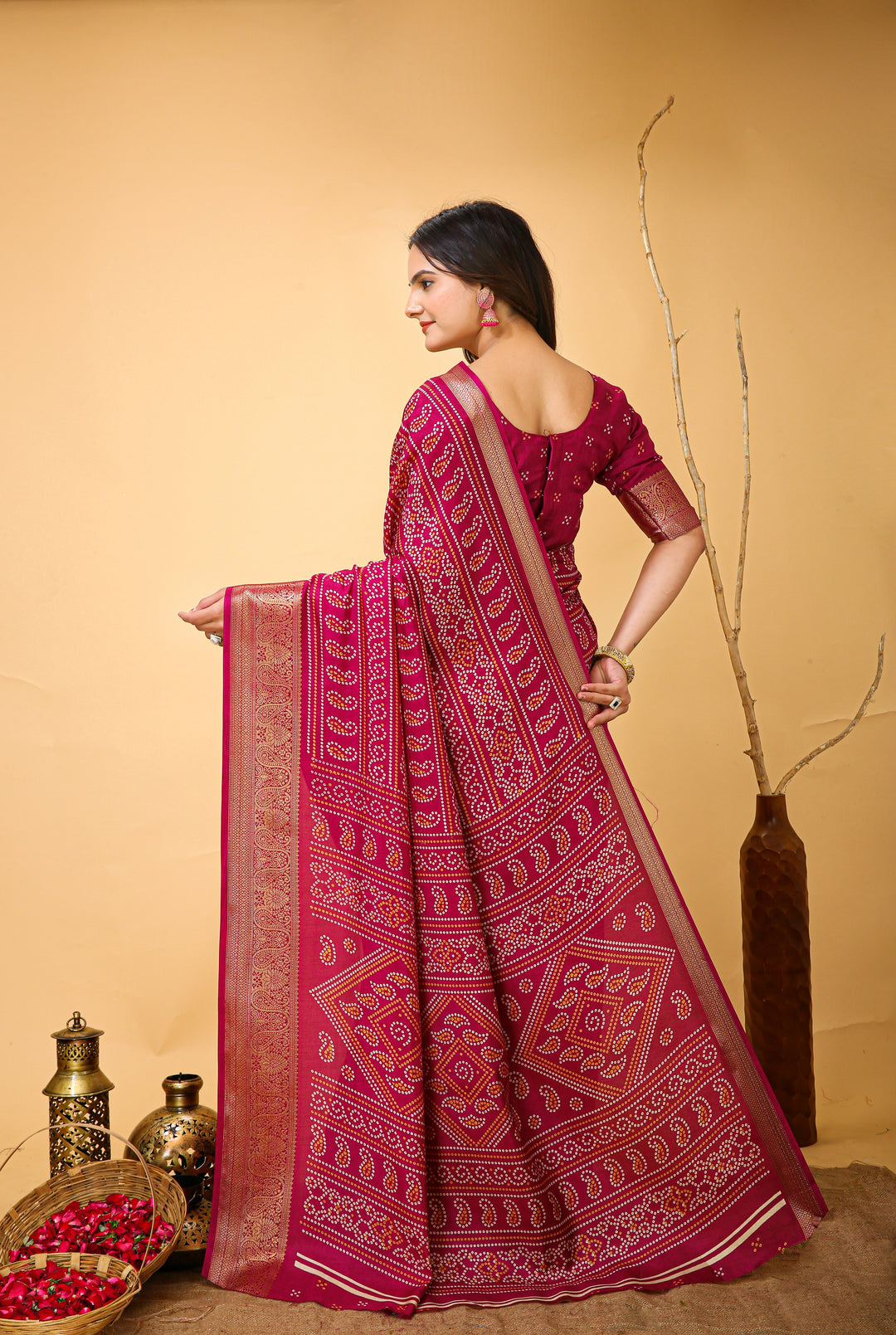 Pink Colour soft Dola cotton Kalamkari print saree with jecard kanjivaram zari border