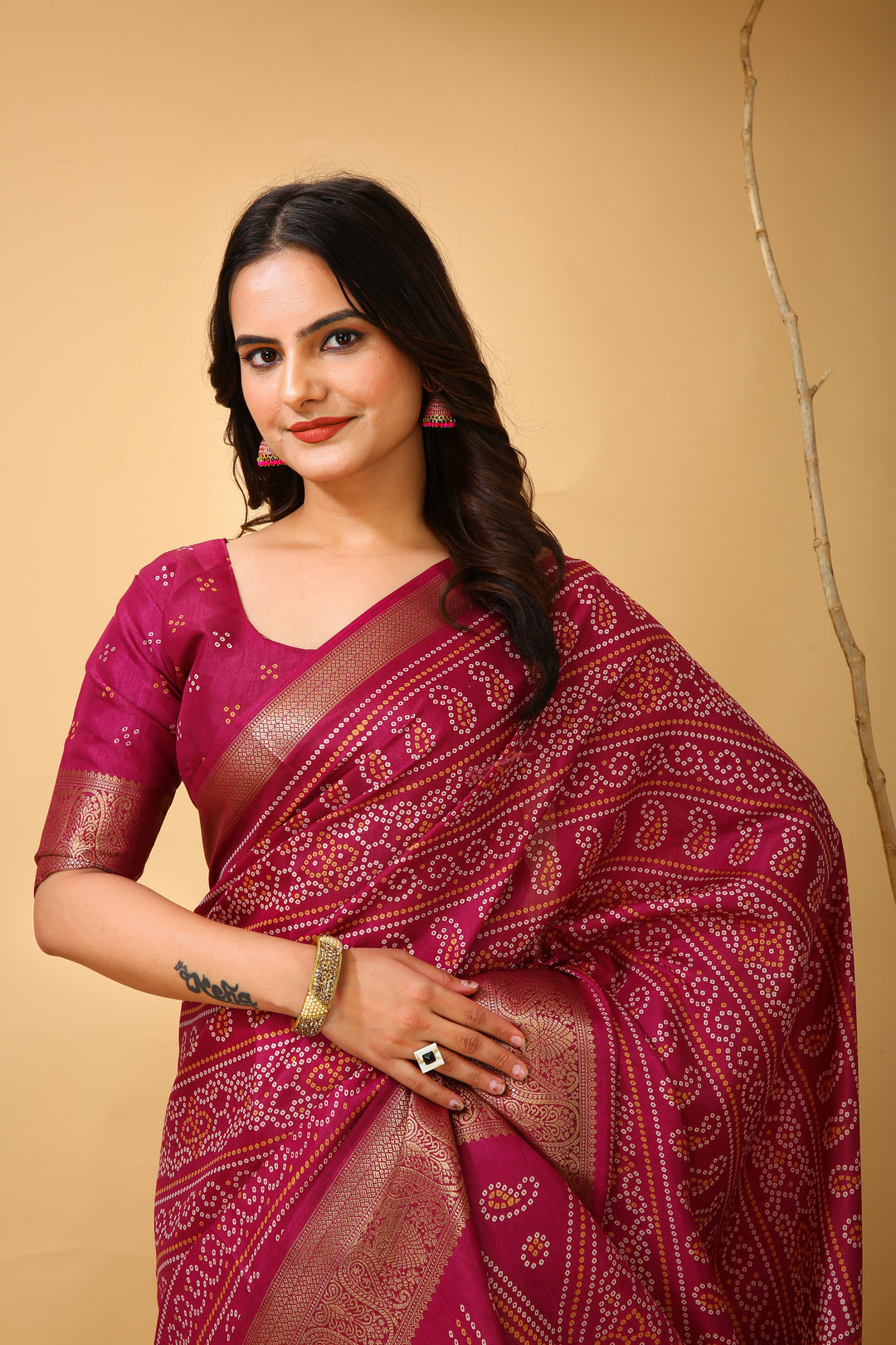 Pink Colour soft Dola cotton Kalamkari print saree with jecard kanjivaram zari border