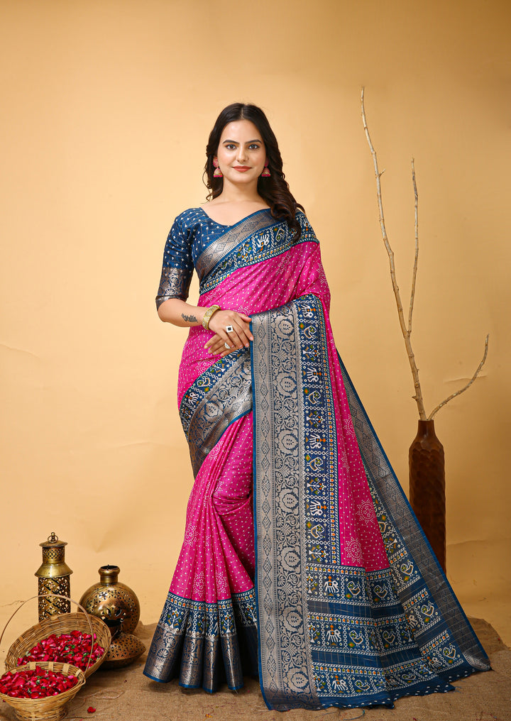 Pink Colour soft Dola cotton Kalamkari print saree with jecard kanjivaram zari border