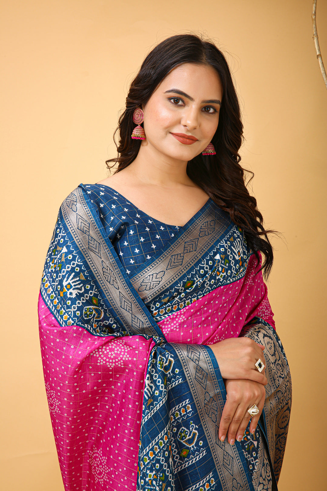 Pink Colour soft Dola cotton Kalamkari print saree with jecard kanjivaram zari border