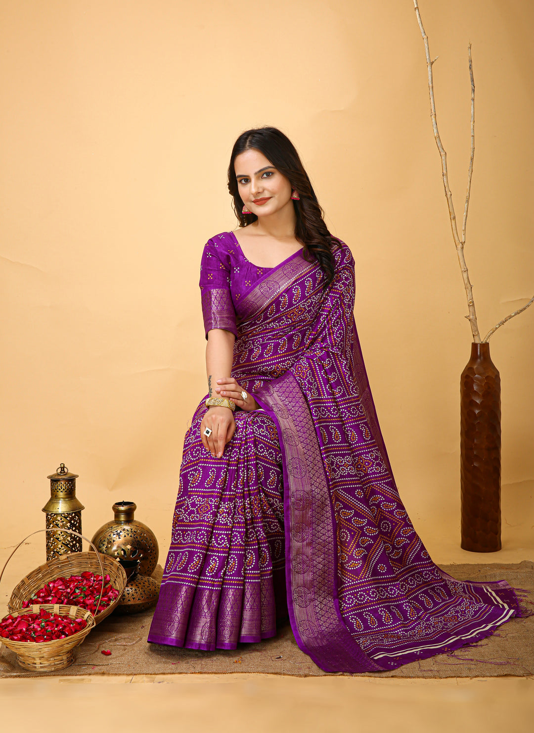 Purple Colour soft Dola cotton Kalamkari print saree with jecard kanjivaram zari border