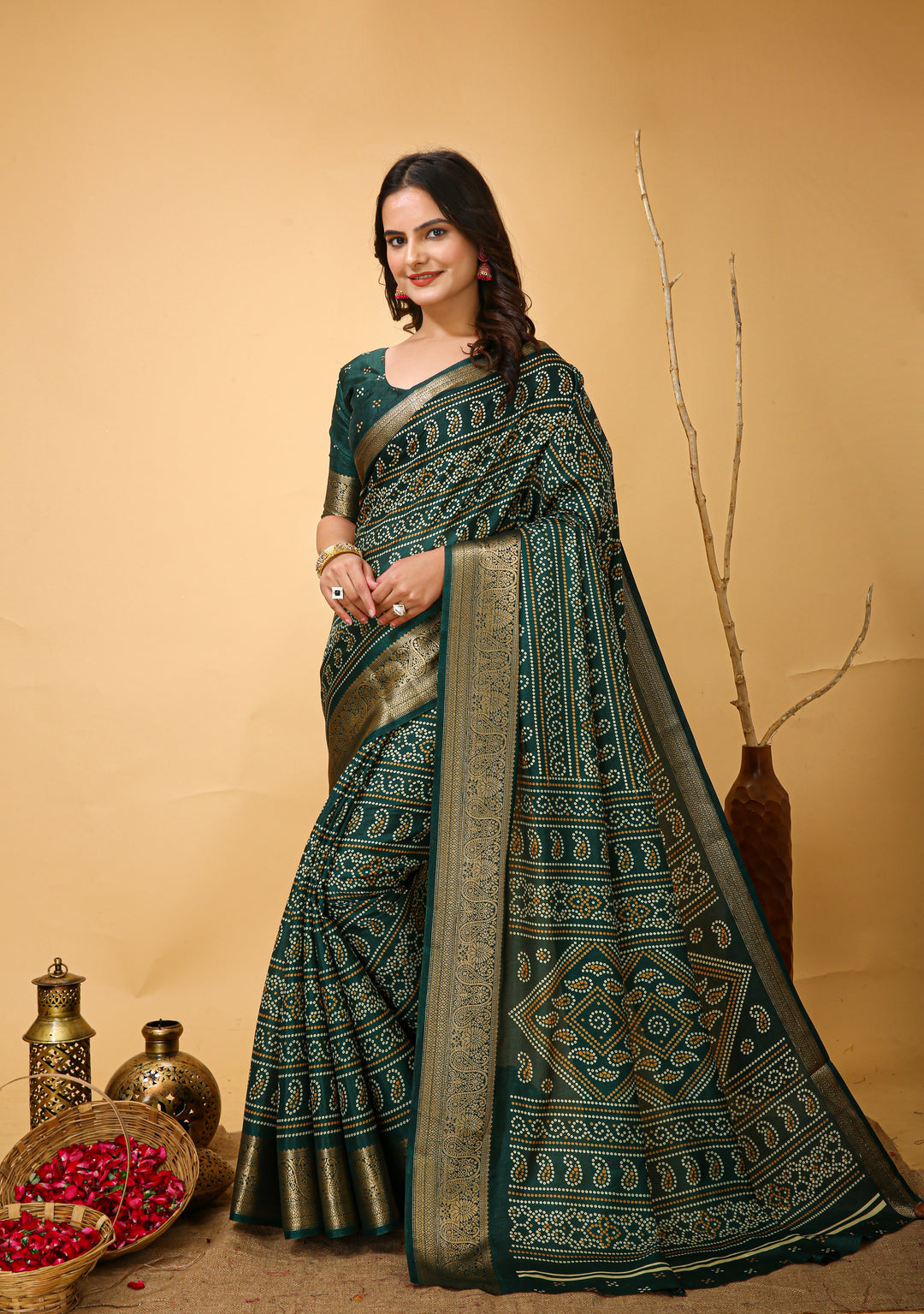 Green Colour soft Dola cotton Kalamkari print saree with jecard kanjivaram zari border