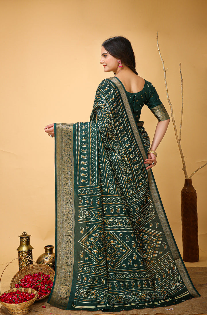 Green Colour soft Dola cotton Kalamkari print saree with jecard kanjivaram zari border